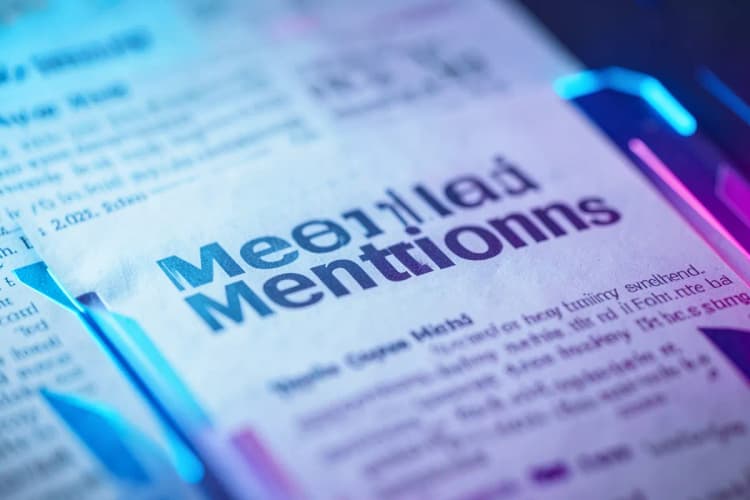 Um artigo de jornal ou revista com o título "Menções na Mídia".